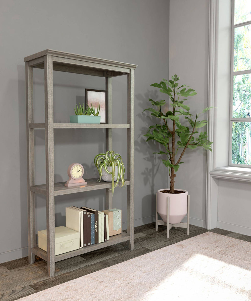 Washed Gray Solid 3-Tier Tall Vertical Bookcase K44664