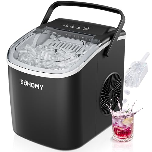 Countertop Ice Maker Machine with Handle, 26lbs in 24Hrs, 9 Ice Cubes Ready in 6 Mins, Auto-Cleaning Portable Ice Maker with Basket and Scoop (Black) H75465