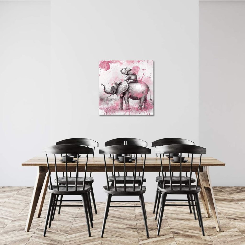 Pink and Grey Elephant Canvas Painting Print 24x24 Inch Pack of 2 O706973