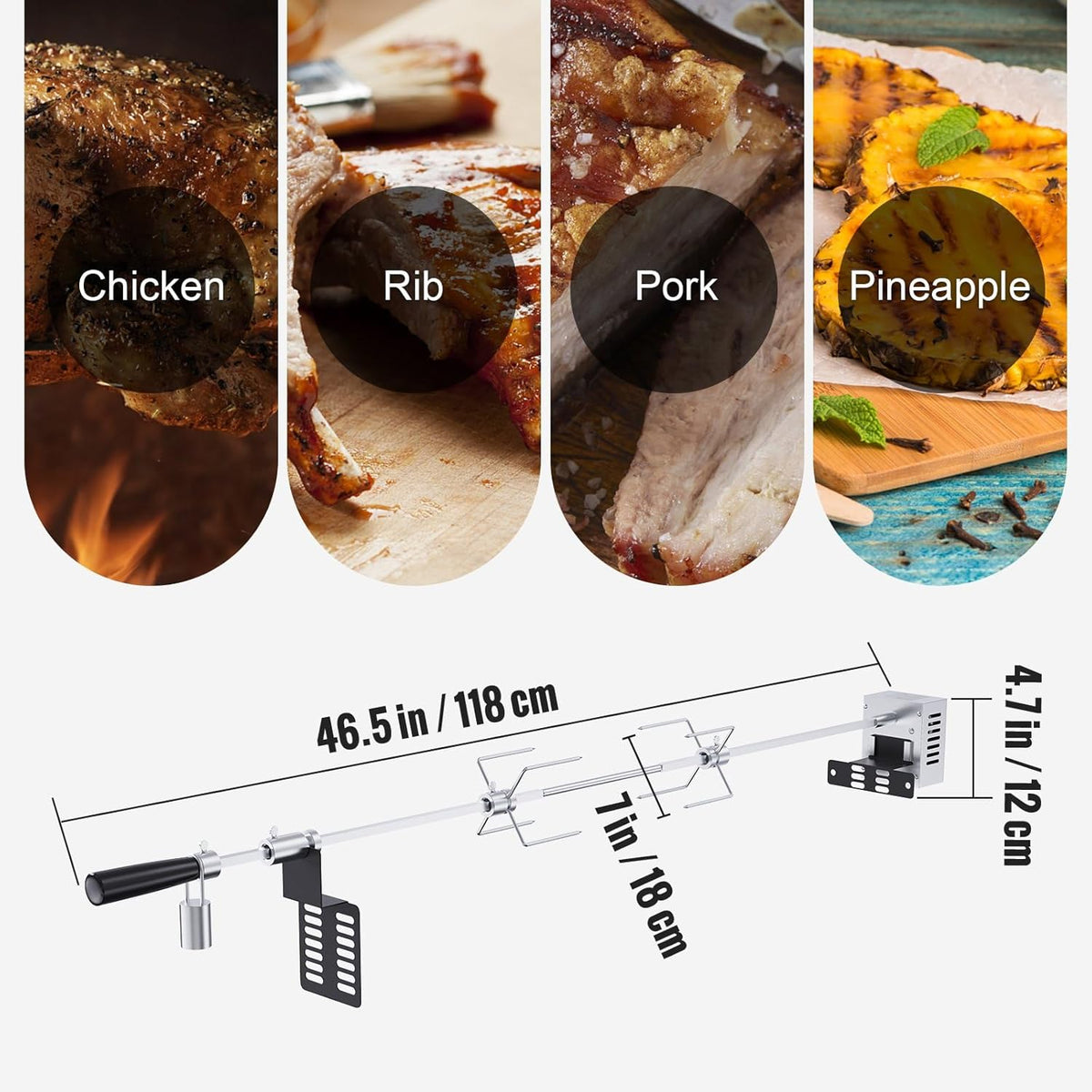 Heavy Duty Stainless Steel Grill Rotisserie Kit with 9W Motor - 32-Inch Hexagon Spit Rod - 26 Lbs Capacity O5158