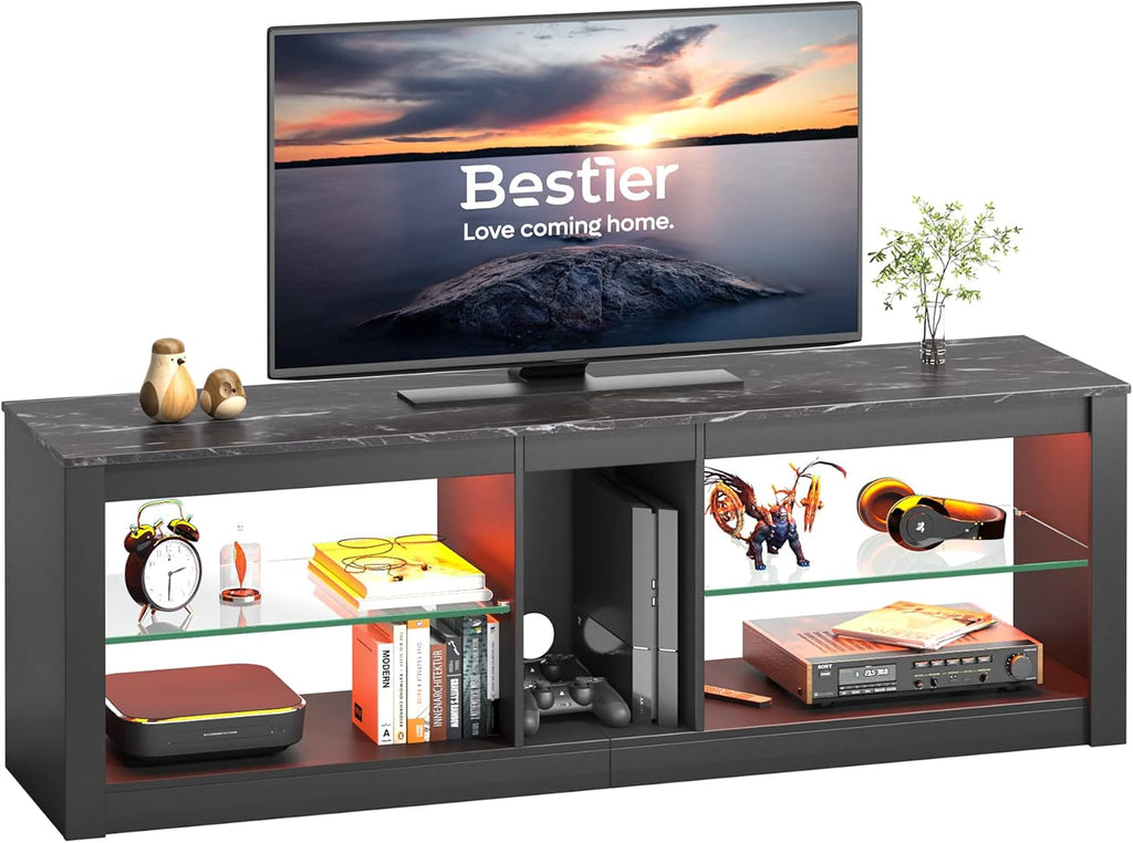 Gray Wash TV Stand with 2 Glass Shelf J1582
