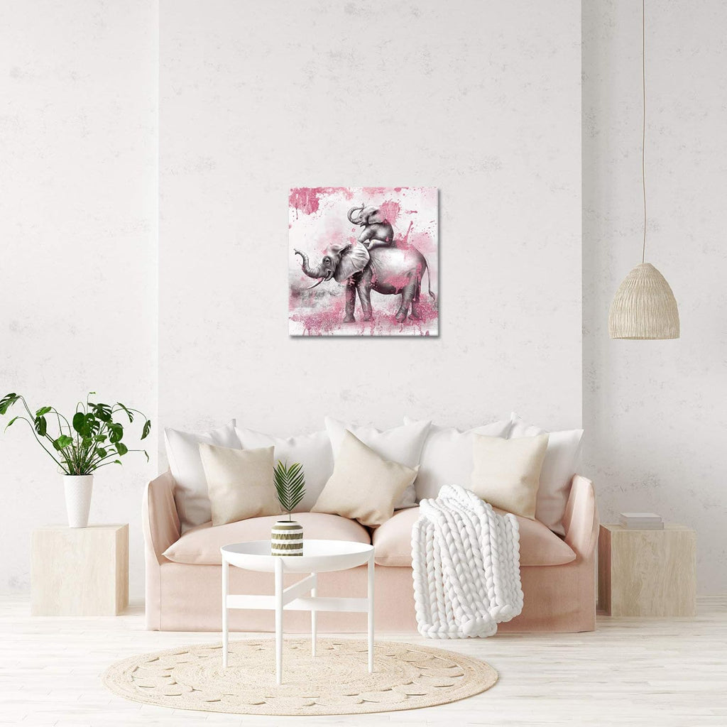 Pink and Grey Elephant Canvas Painting Print 24x24 Inch Pack of 2 O706973