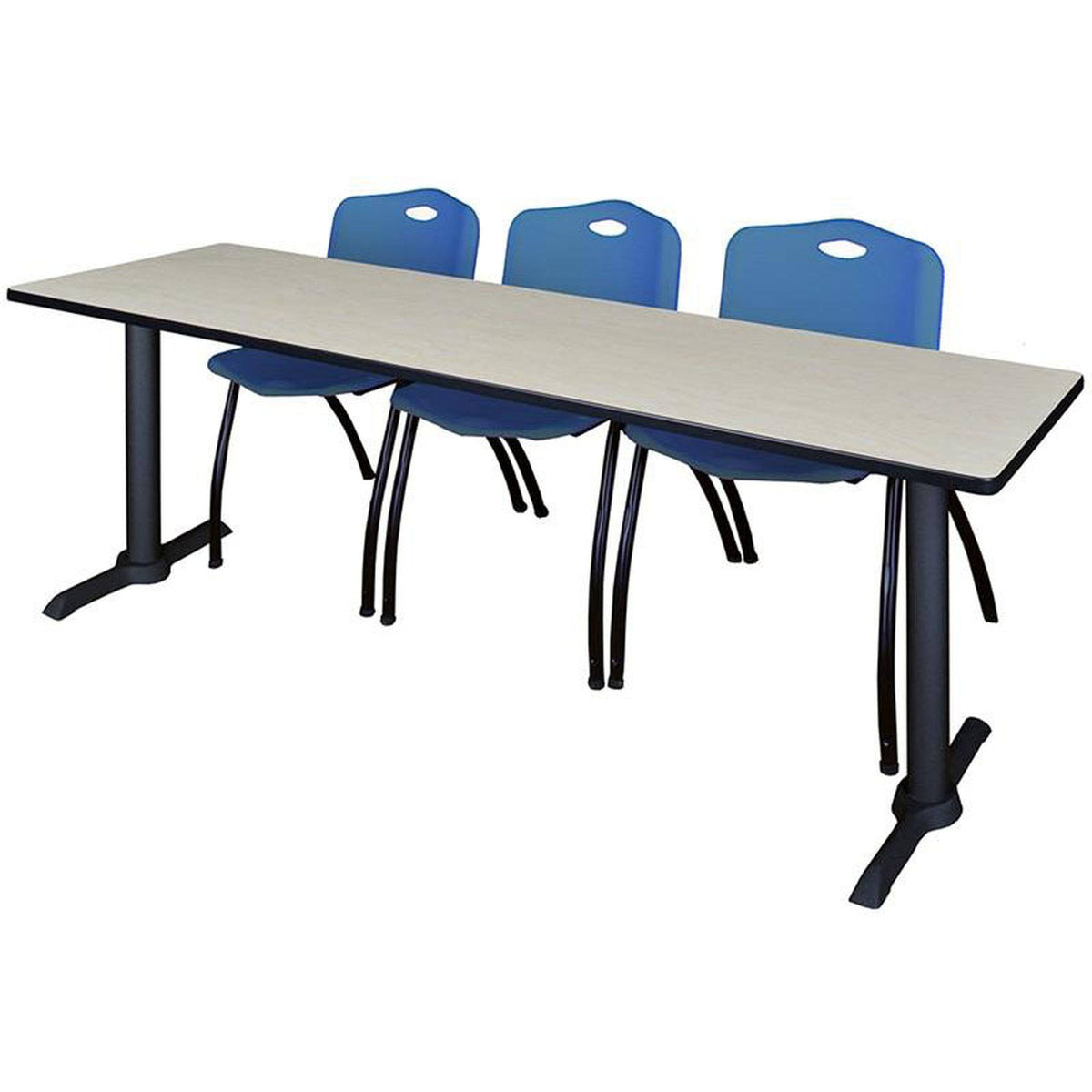 84x22 x 24x22 Training Table Maple Stack Chairs Blue X7607