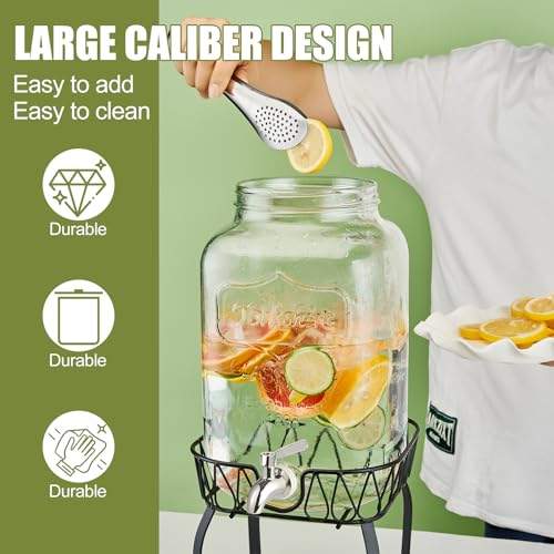 2 Gallon Glass Beverage Dispenser with Stand and Lid C9472