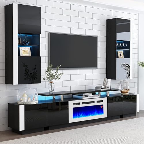 Black & White 80" Fireplace TV Stand V53443