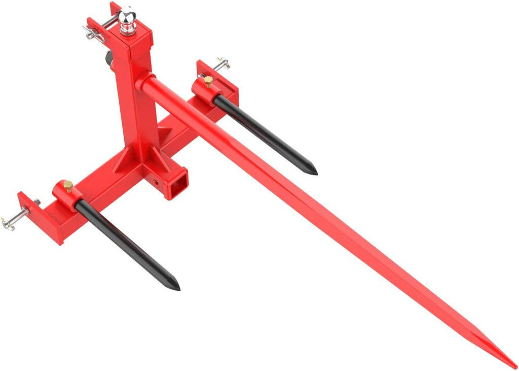 49” Hay Bale Spear 3 Point Trailer Hitch with 2" Receivers for Category 1 Tractors with 2 x 17” Stabilizer Spears 3000lbs Capacity & 1-7/8'' Trailer Ball Gooseneck Drawbar N907131