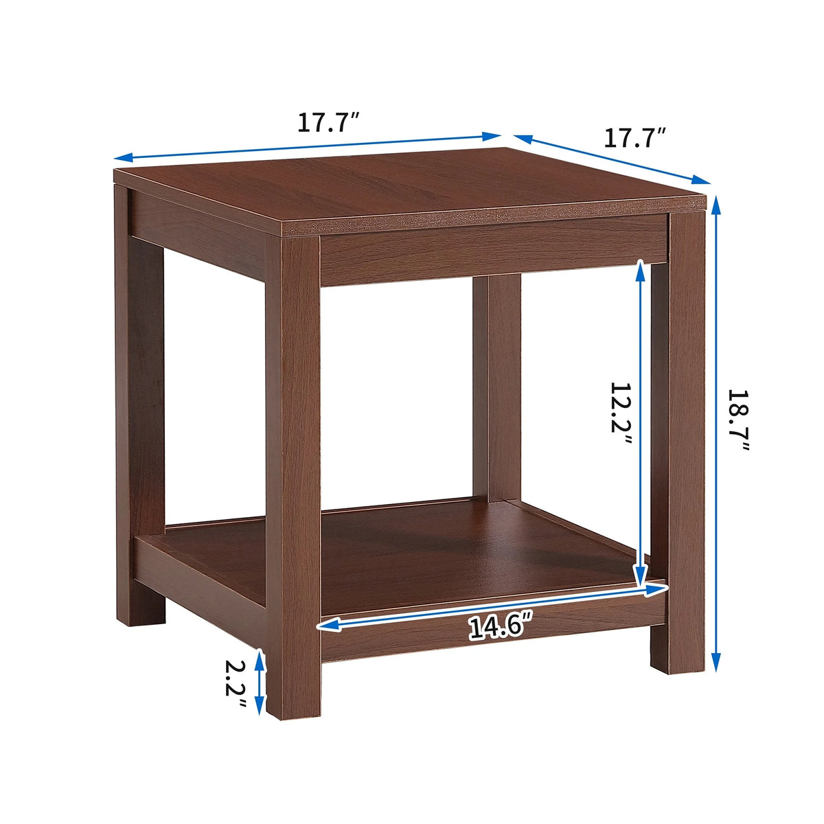 2-tier End Table Nightstand with Open Storage Brown O9311