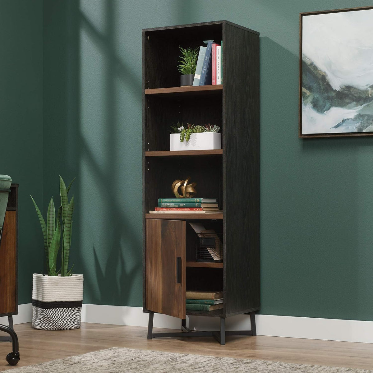 Brew Oak Finish Bookcase with Door T559089