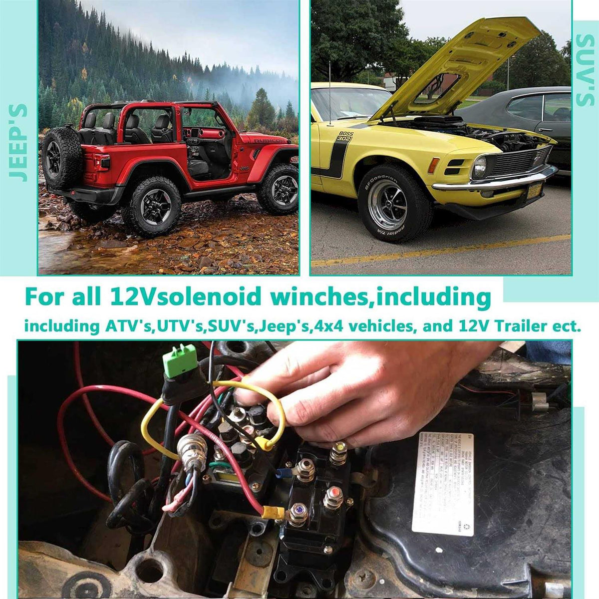 12v 250a Winch Solenoid Relay Contactor with 6 Protecting Caps N909665
