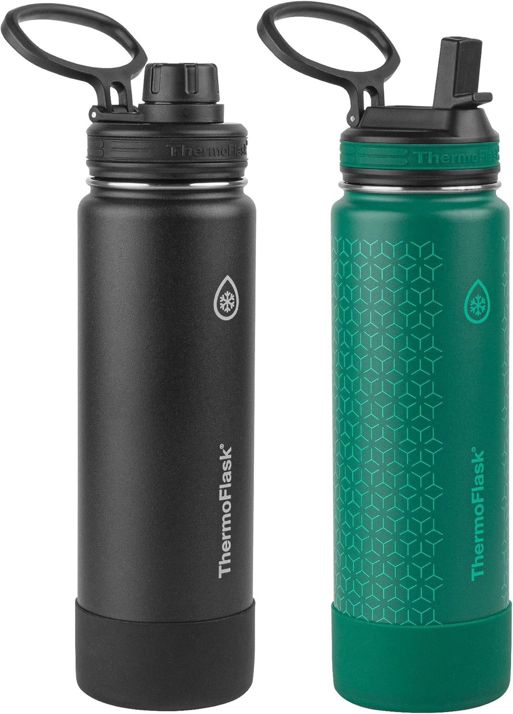24 oz Double Wall Vacuum Insulated Stainless Steel Water Bottles 2-Pack, Black/Malachite Y861