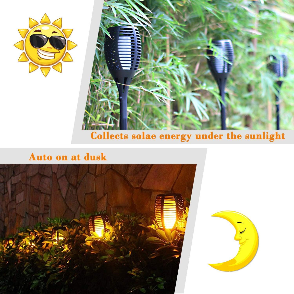 6 Pack Solar Powered LED Torch Lights E784882