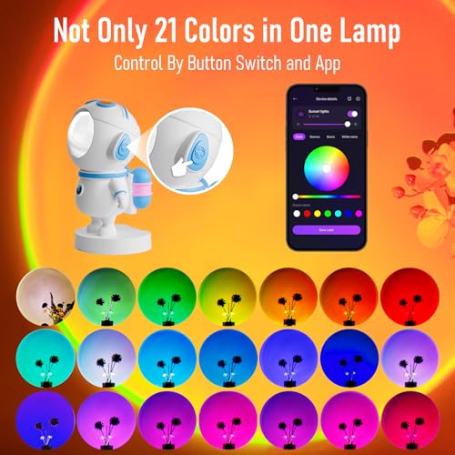 Sunset Lamp Projector with APP and Button Control, 360° Rotation Magnetic Head, Multicolor Changing Dimmable Light Projector Timer W18416