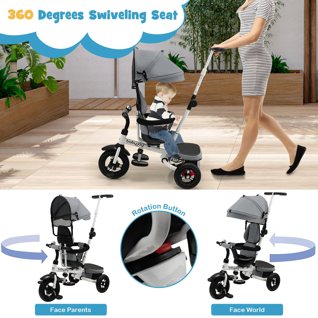 Folding Toddler Tricycle with Reversible Seat and Adjustable Canopy H7046