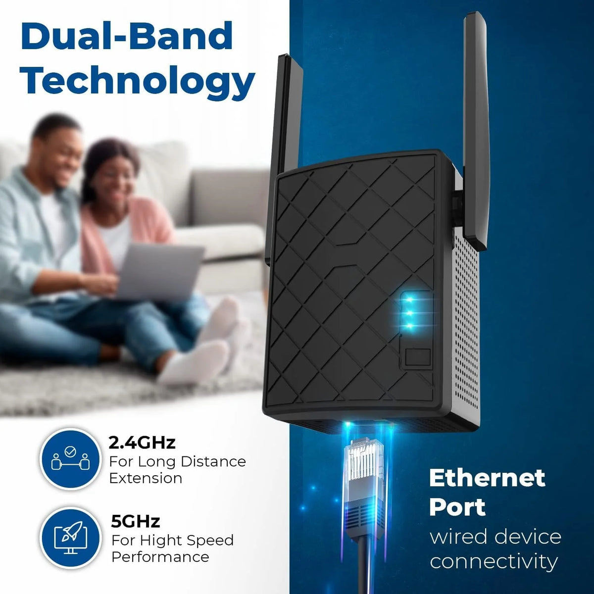 WiFi Extender 1200 Mbps Dual Band Access Point WPS Wired LAN Ethernet Outdoor Wireless Repeater I442