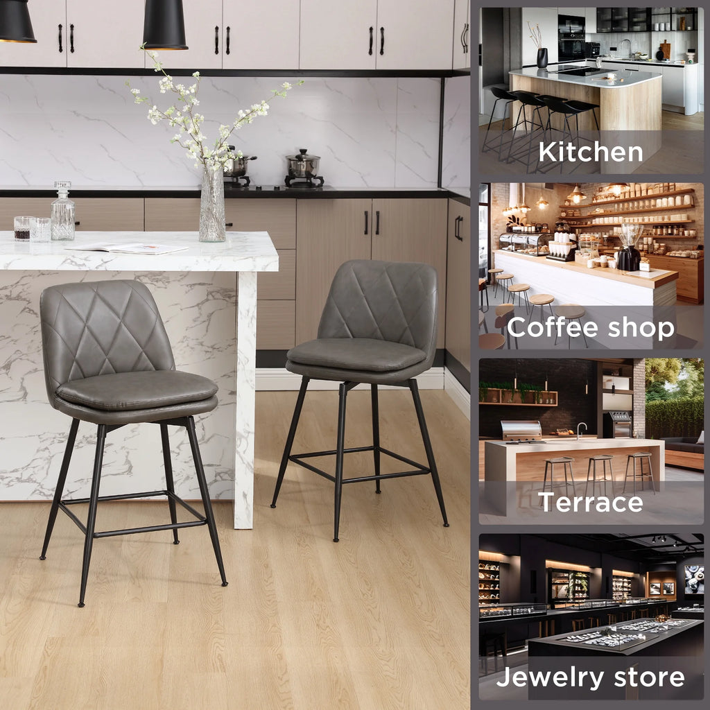 26" Swivel Counter Height Faux Leather Bar Stools Set of 4 Gray S7981