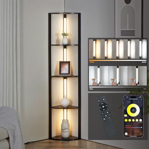 LED Display Shelf with Dimmable Lights, Tall Floor Lamps with Shelves T522