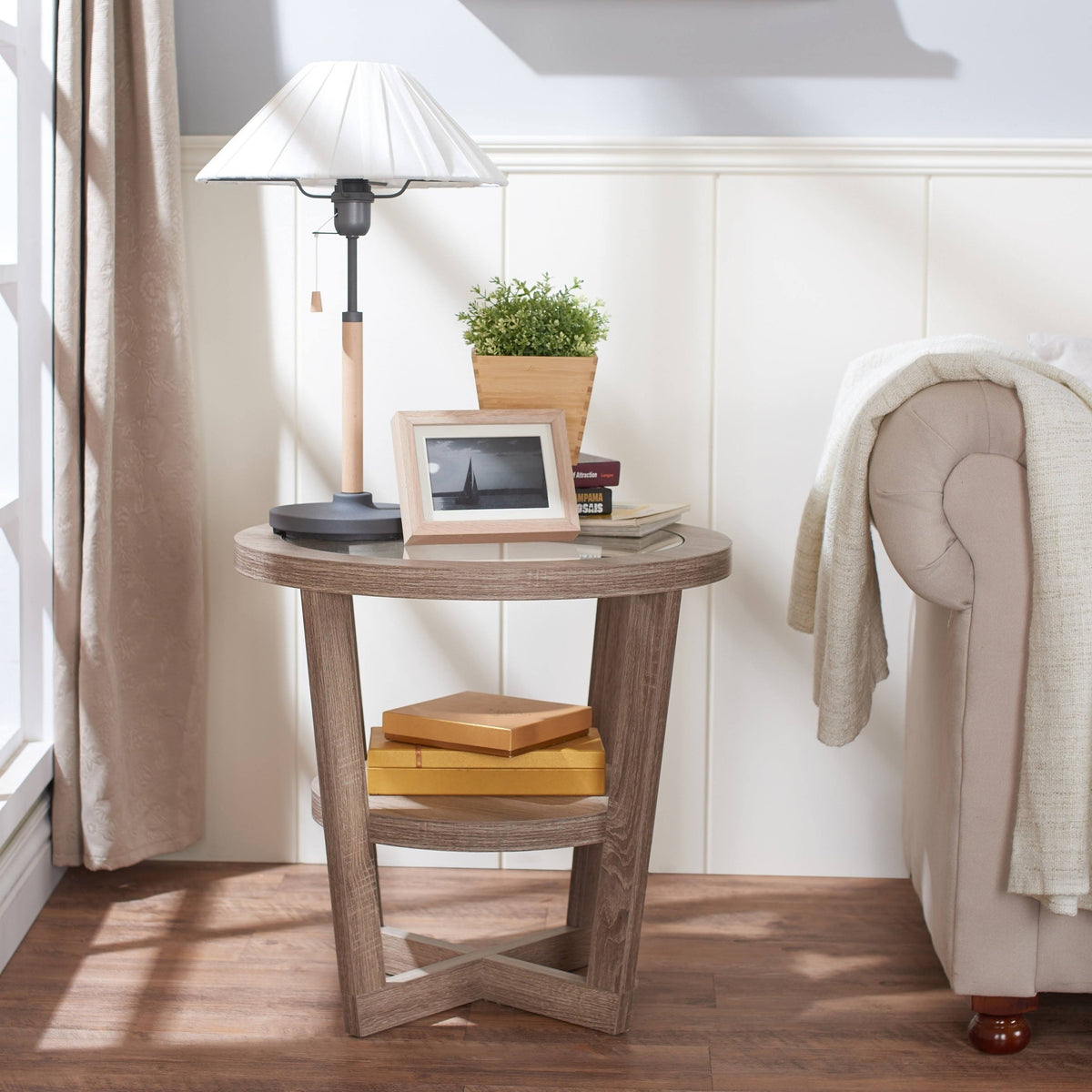 Light Oak Tempered Glass End Table X188