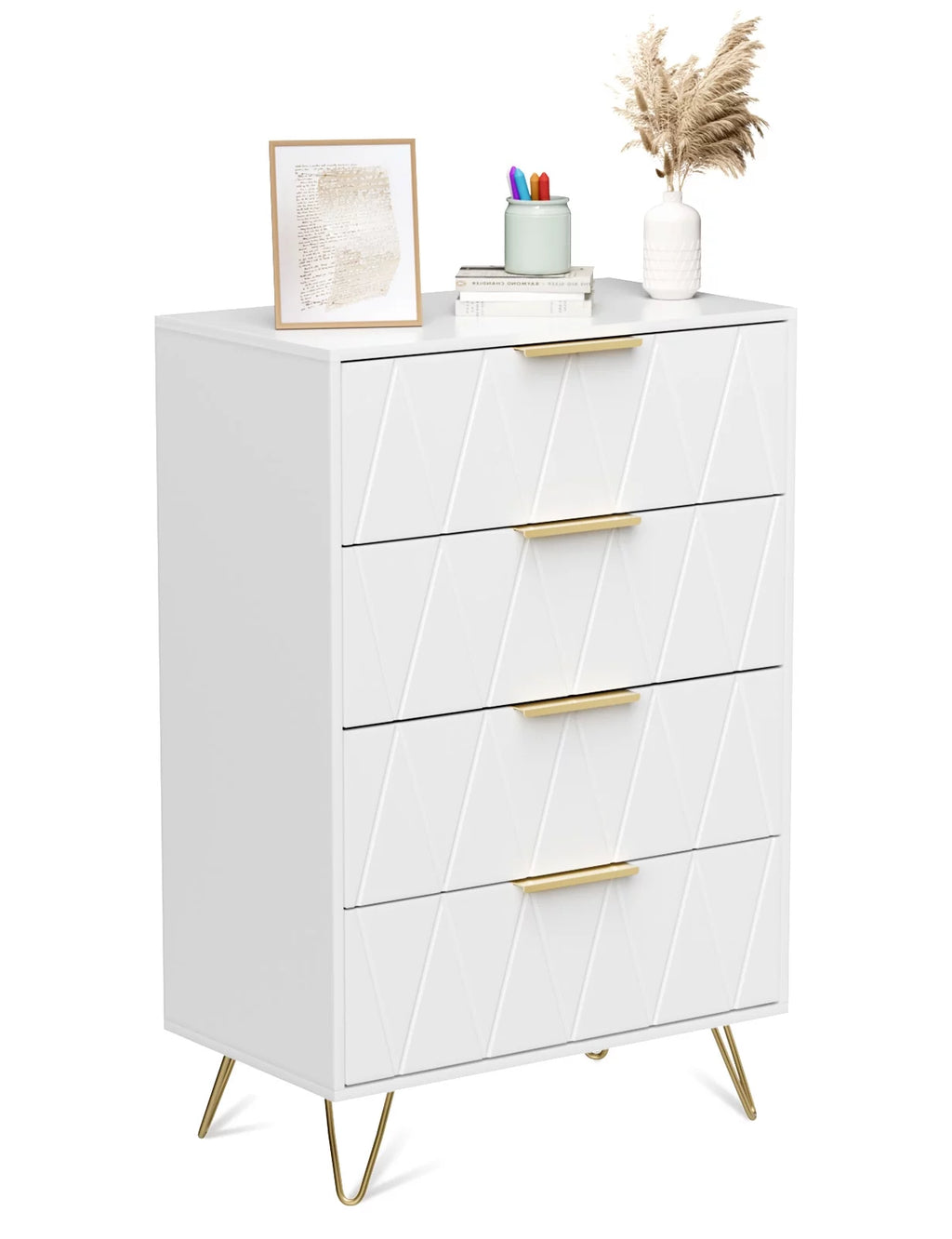 Black 4 Drawer Wood Dresser with Metal Handles E627