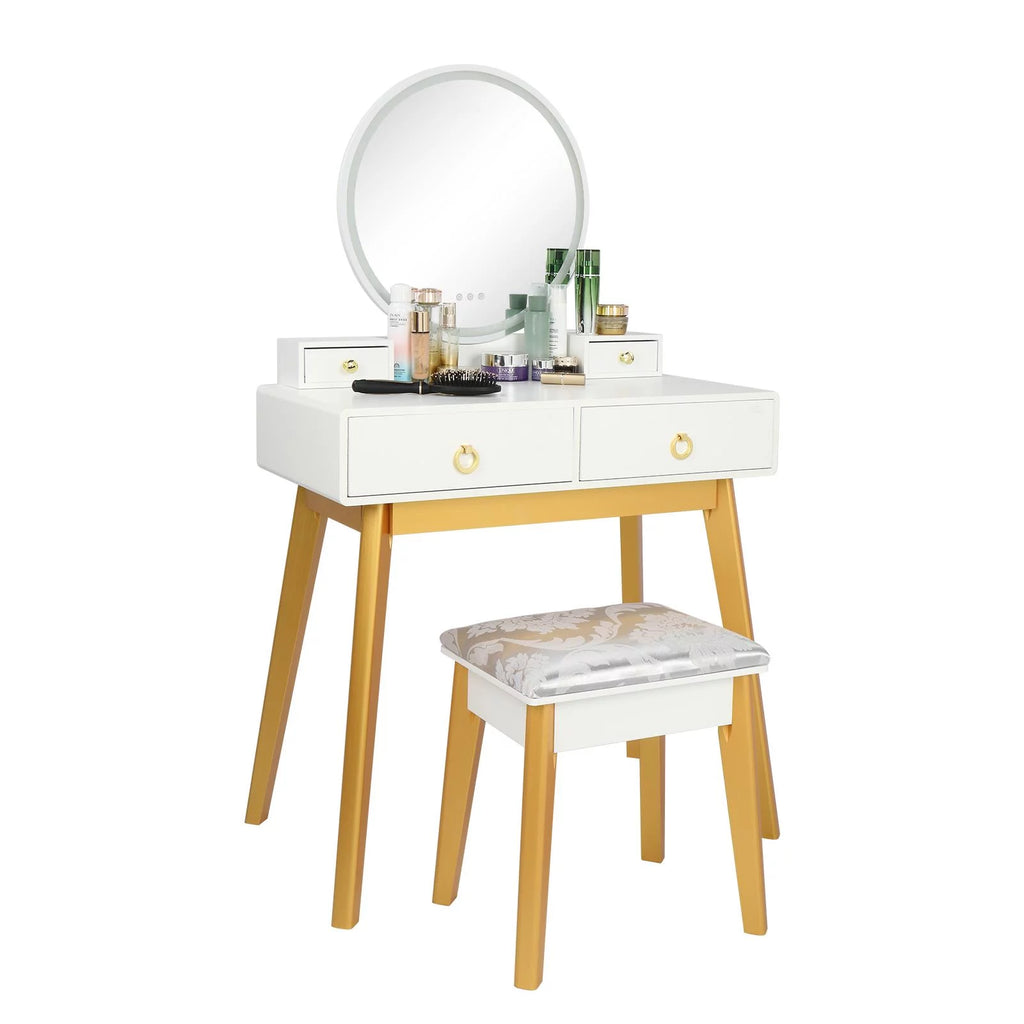 White Vanity Set with Touch Screen Mirror and 4 Sliding Drawers C4290