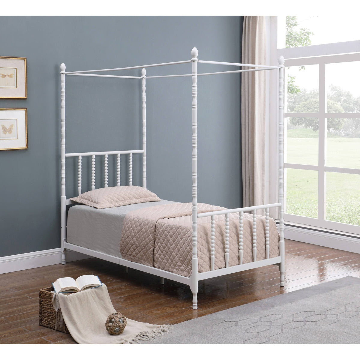 White Twin Canopy Bed K498