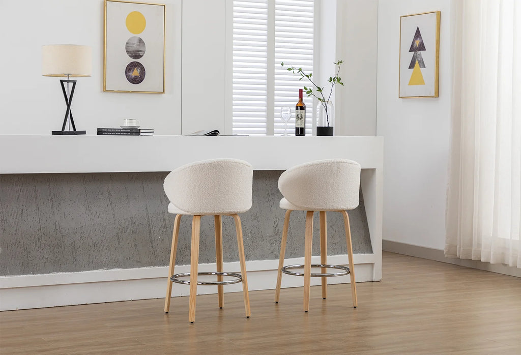 White Sherpa Upholstered Bar Stool Set of 2 B330