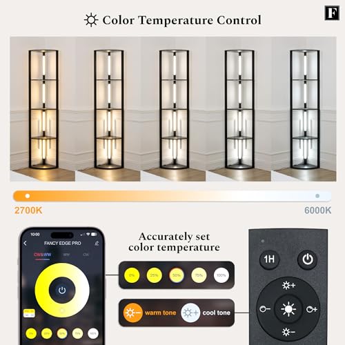 LED Display Shelf with Dimmable Lights, Tall Floor Lamps with Shelves T522