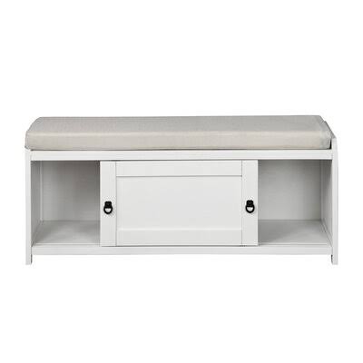 White Wood Storage Bench with 2 Cabinets Q98236