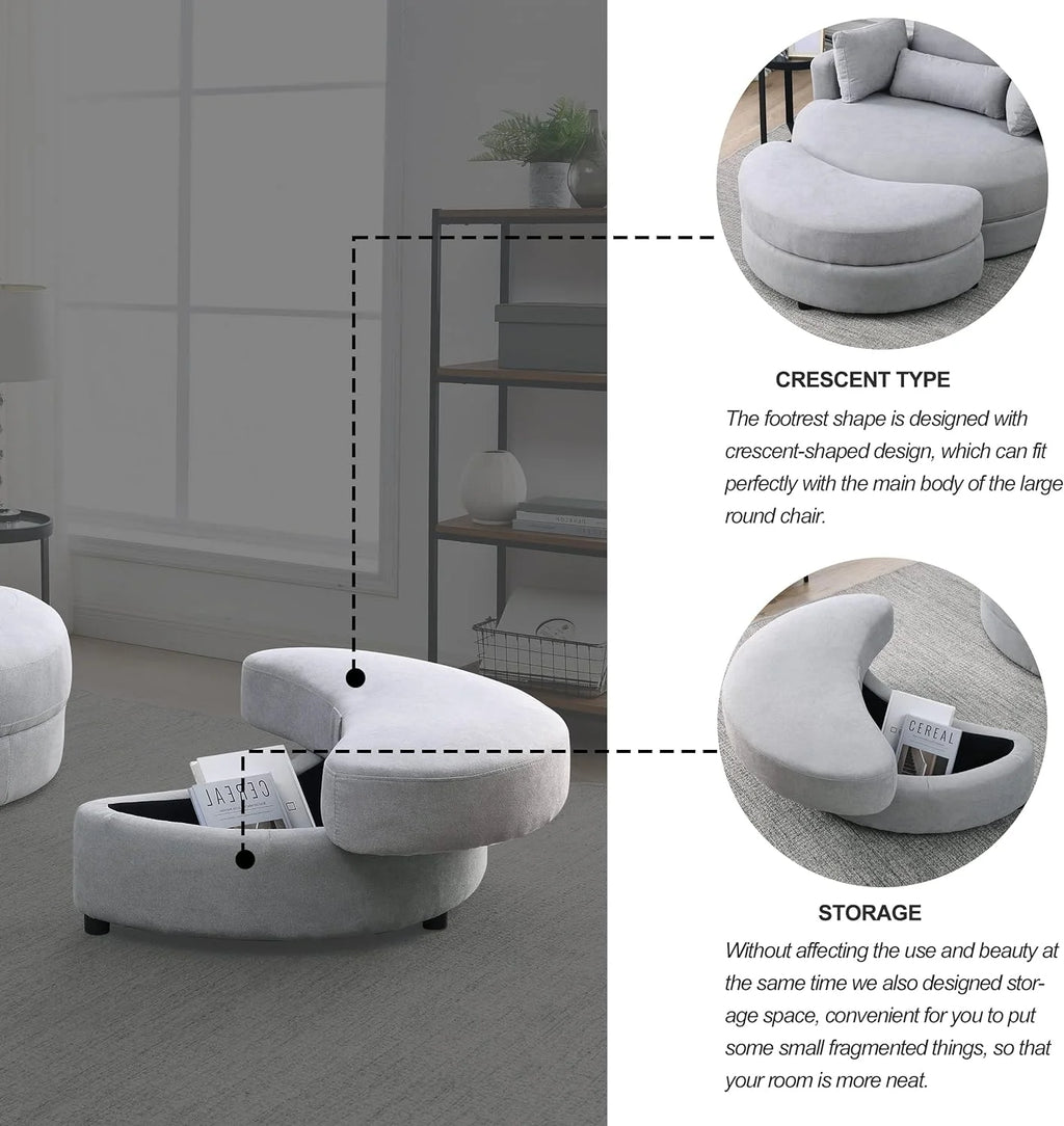 Light Gray Linen Fabric Swivel Chair with Ottoman and 4 Pillows M737899