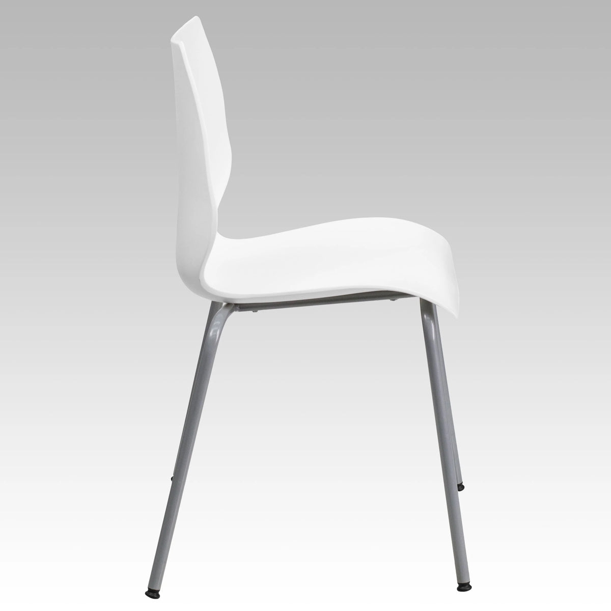 White Stack Chair with Lumbar Support and Silver Frame T234512