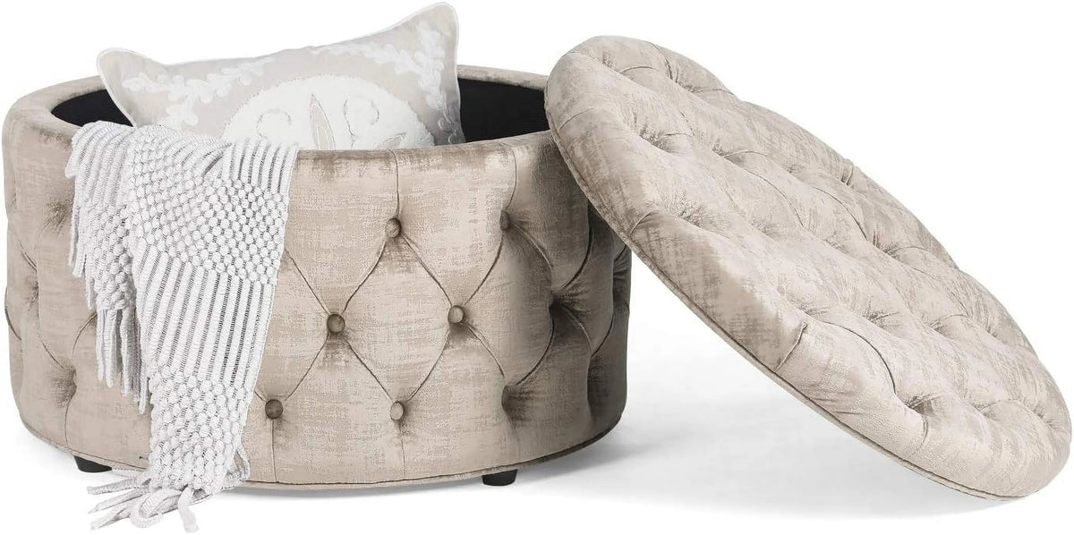 28 Inch Round Velvet Storage Ottoman K9634