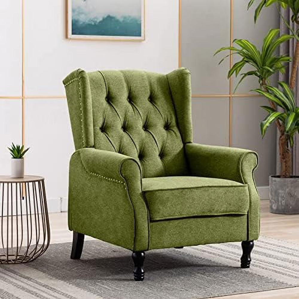 Pink Tufted Linen Accent Chair with Wooden Legs S799