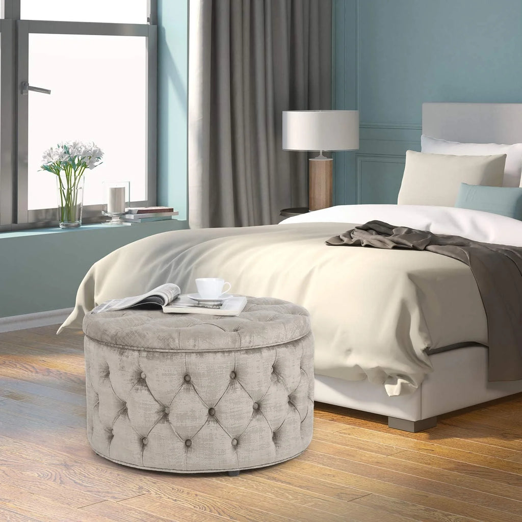 28 Inch Round Velvet Storage Ottoman K9634