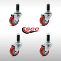 Red Polyurethane Swivel Caster with Expanding Stem, Set of 4 O2123