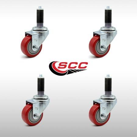 Red Polyurethane Swivel Caster with Expanding Stem, Set of 4 O2123