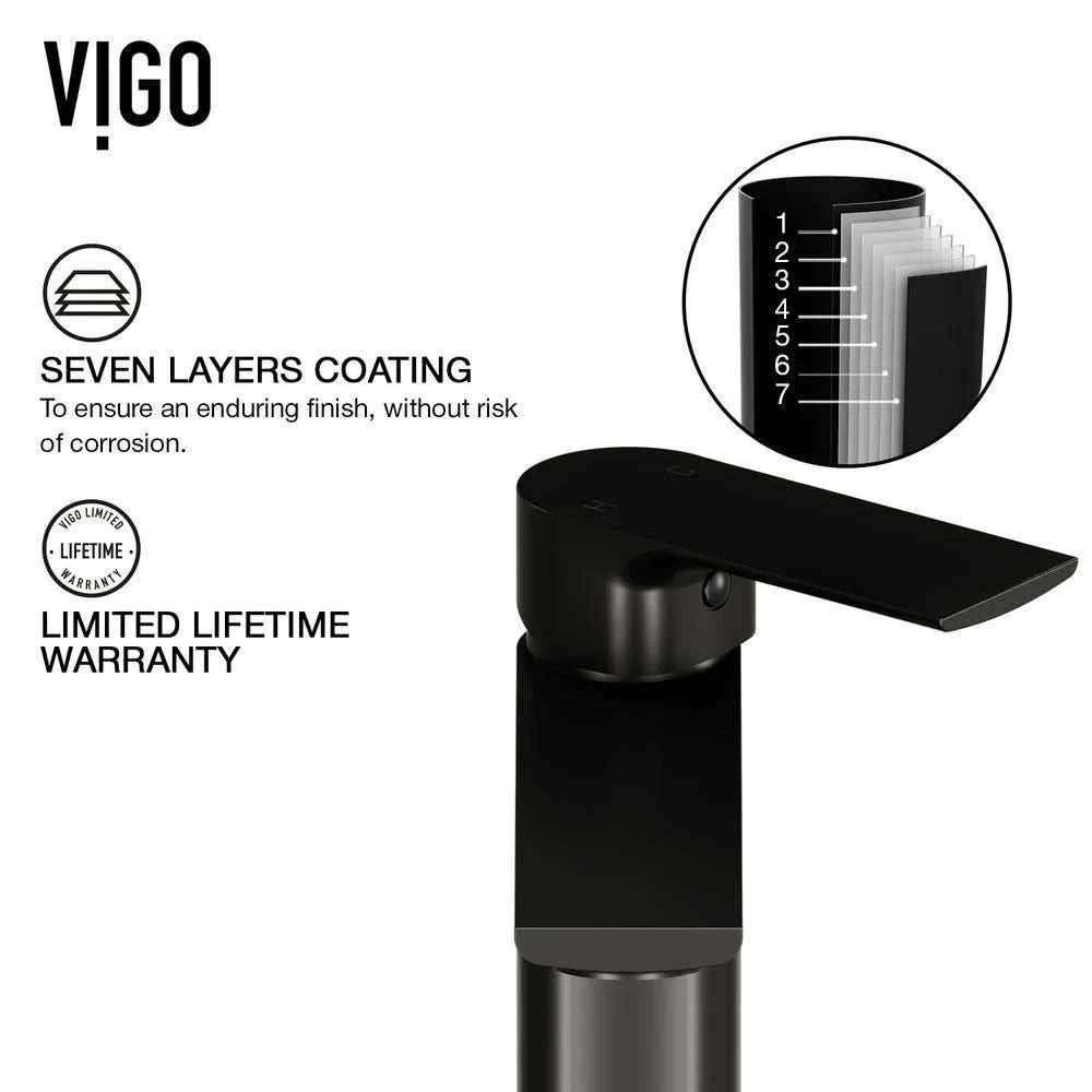 Rectangular Bathroom Vessel Sink in Gray with Faucet and Pop-Up Drain in Matte Black G6307