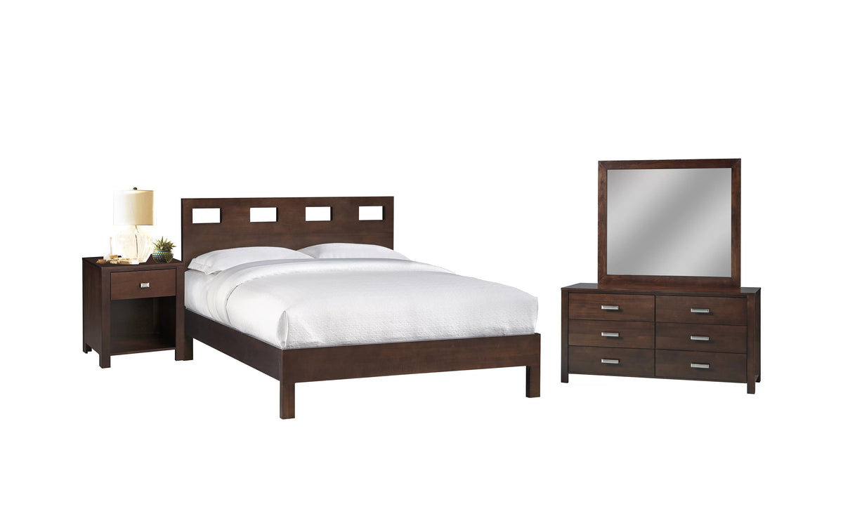 4PC Twin Platform Bed Nightstand Dresser & Mirror Set Mocha Brown Mahogany F368996