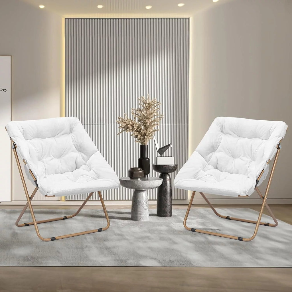 Oversized Foldable Moon Saucer Chair Set Of 2 White V340539