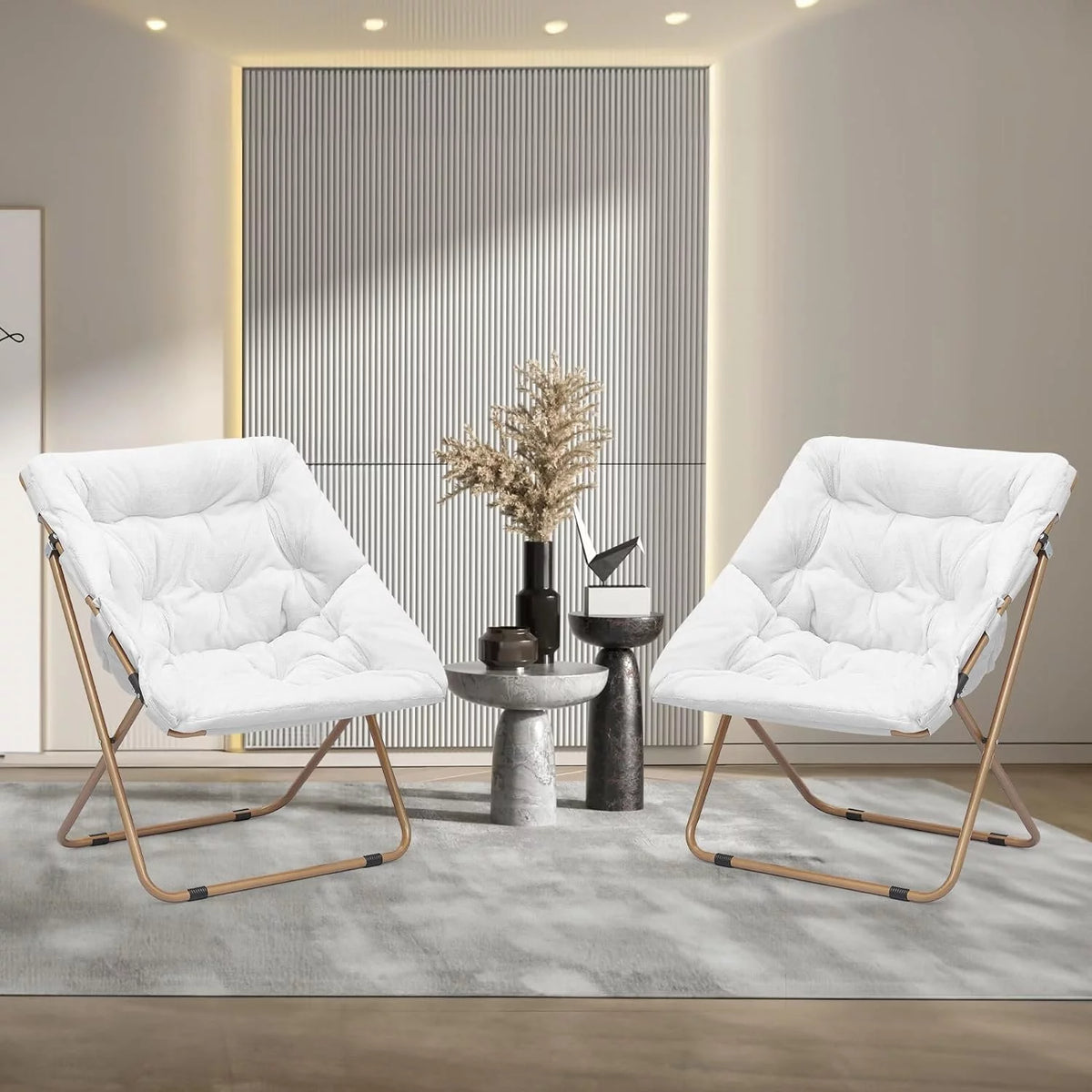 Oversized Foldable Moon Saucer Chair Set Of 2 White V340539
