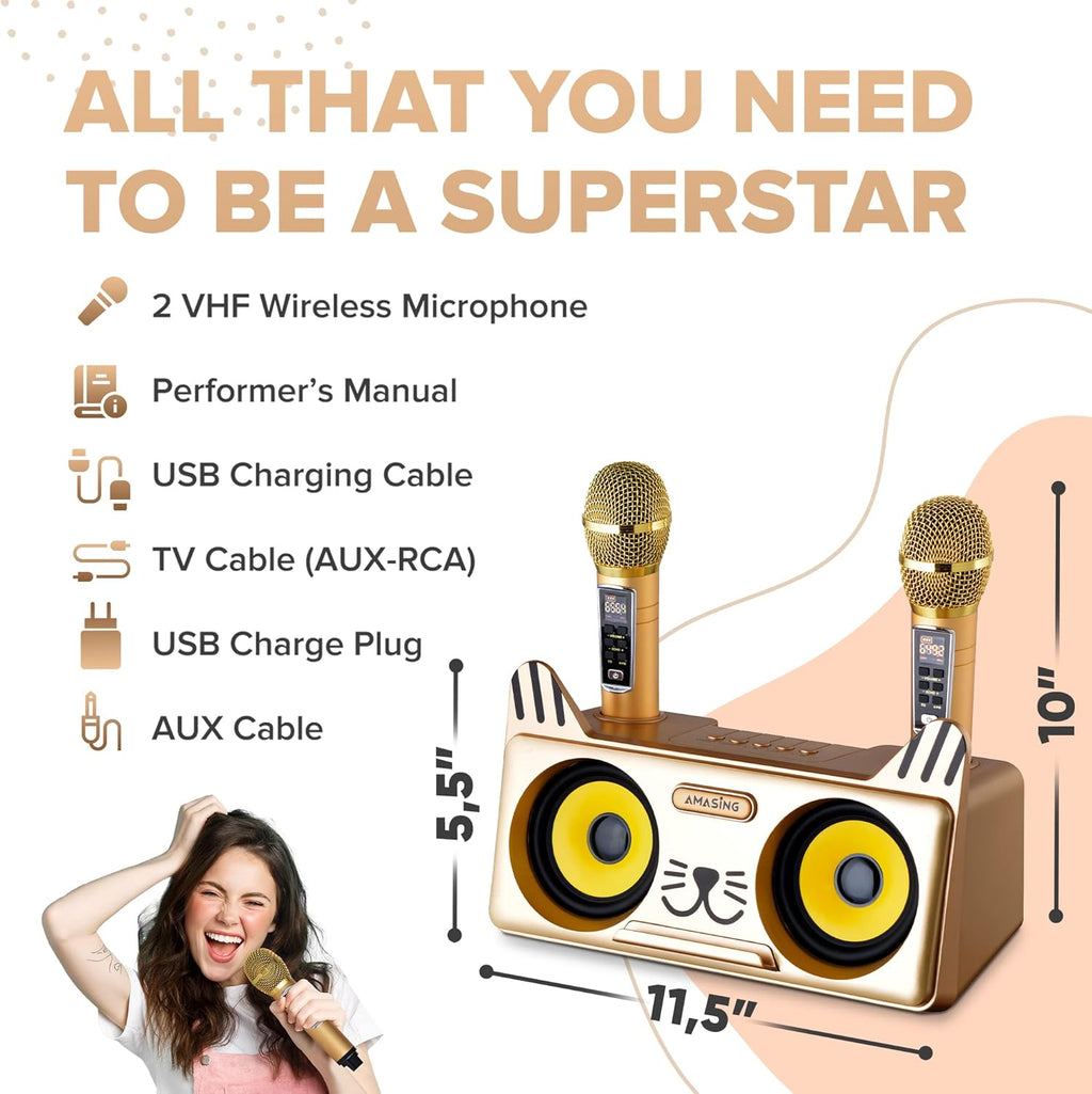 Portable Karaoke Machine with Bluetooth Speakers and 2 Wireless Microphones K4961