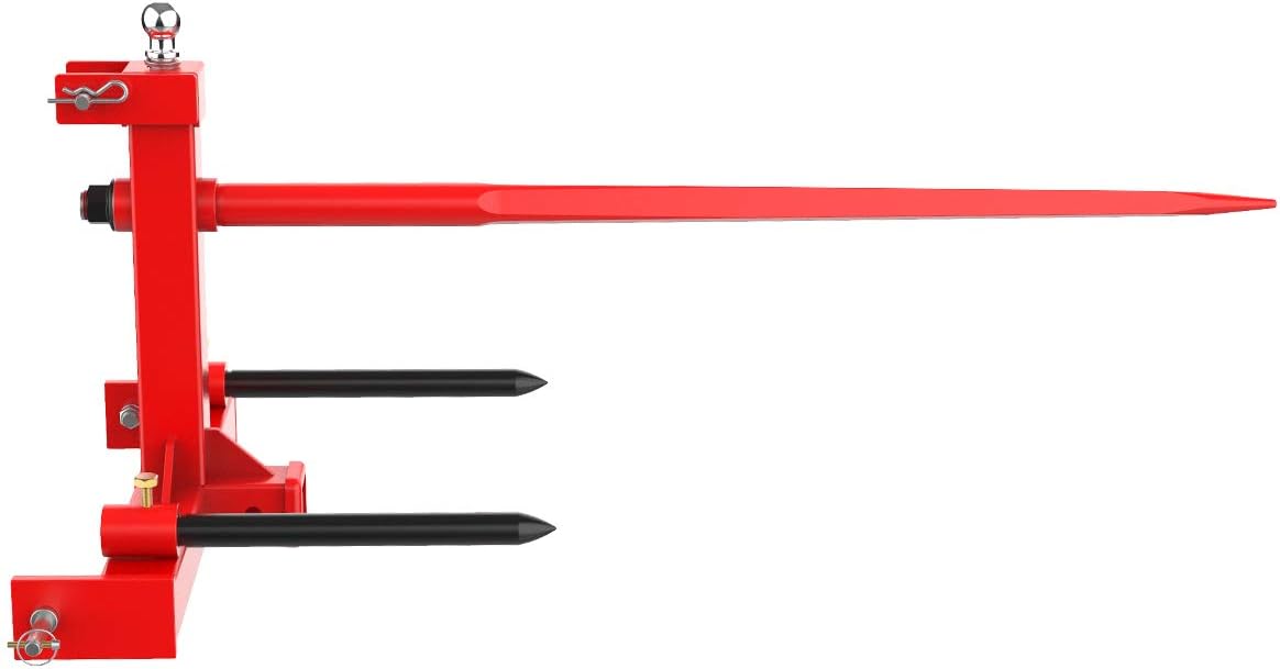 49” Hay Bale Spear 3 Point Trailer Hitch with 2" Receivers for Category 1 Tractors with 2 x 17” Stabilizer Spears 3000lbs Capacity & 1-7/8'' Trailer Ball Gooseneck Drawbar N907131