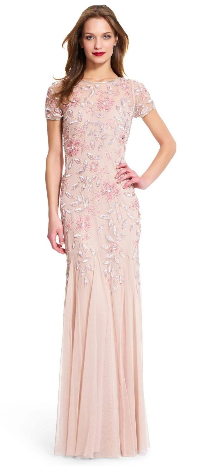 Beaded A-Line Gown Blush Size 16 O861578