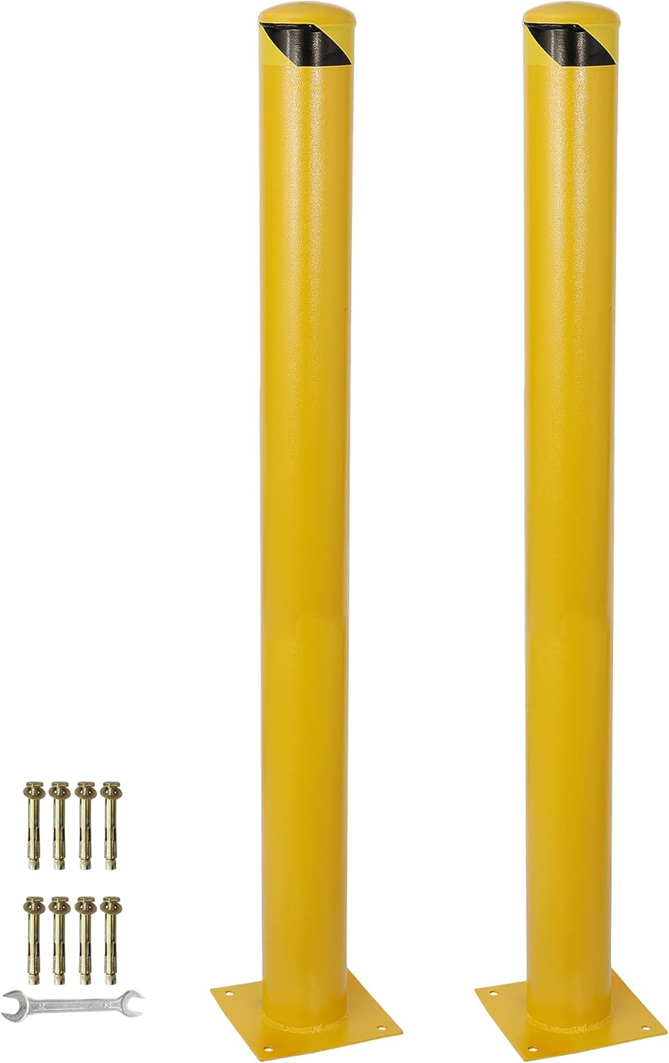 2Packs 48" Height Safety Bollard Yellow Powder Coat Parking Post with 4 Anchor Bolts Q146513