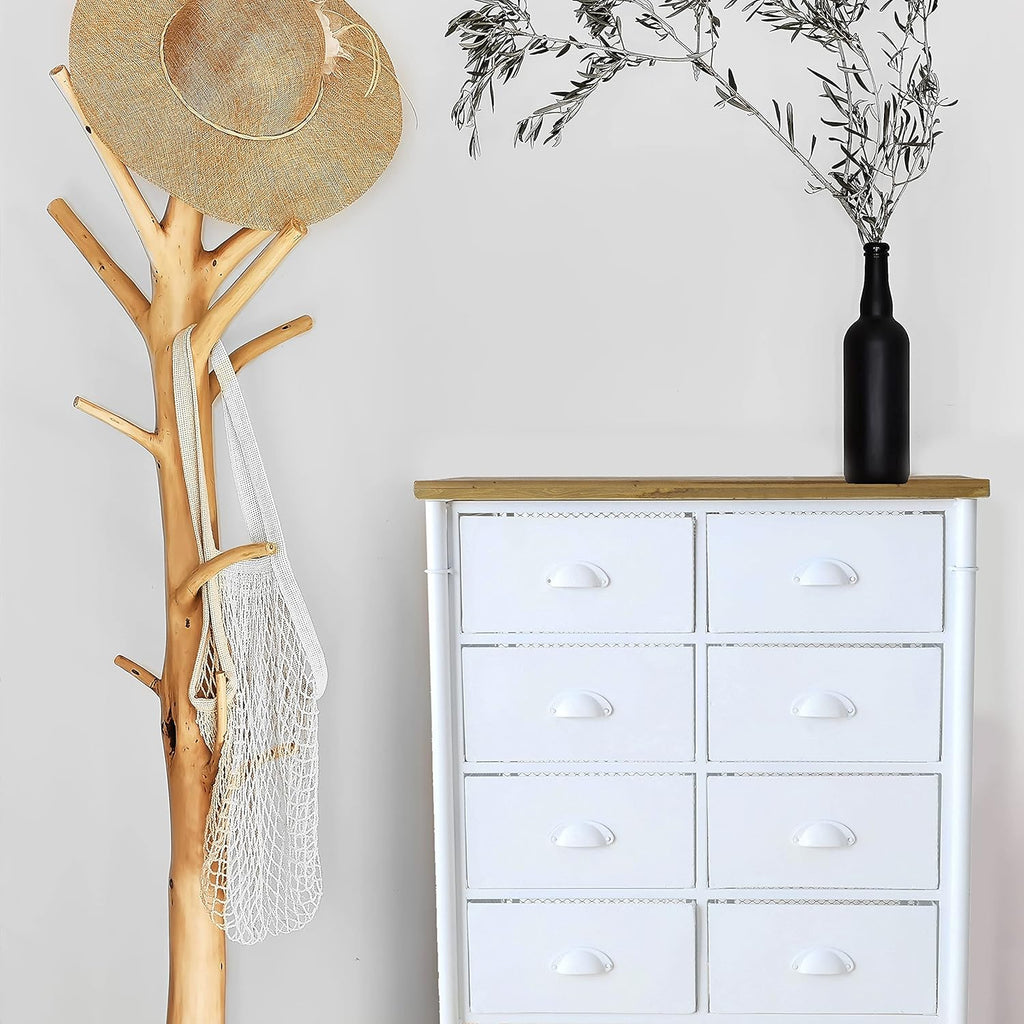 White 8 Drawer Accent Cabinet with Solid Wood Top and Metal Mesh Detailing Y810