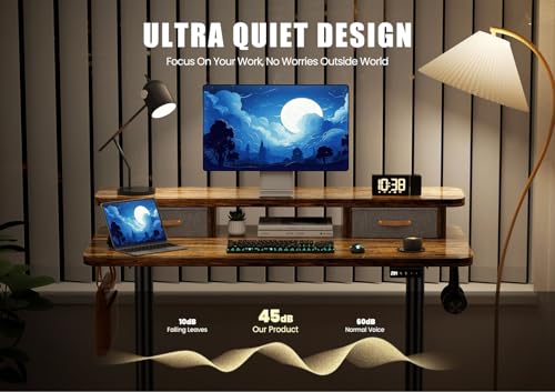 Rustic Brown Electric Standing Desk with Dual Drawers U9568