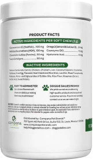 Glucosamine for Dogs 225 Chews Joint Supplement with Chondroitin MSM Hyaluronic Acid CoQ10 Chicken S326