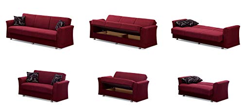 Burgundy Convertible Sofa Bed with Storage and 2 Pillows S540
