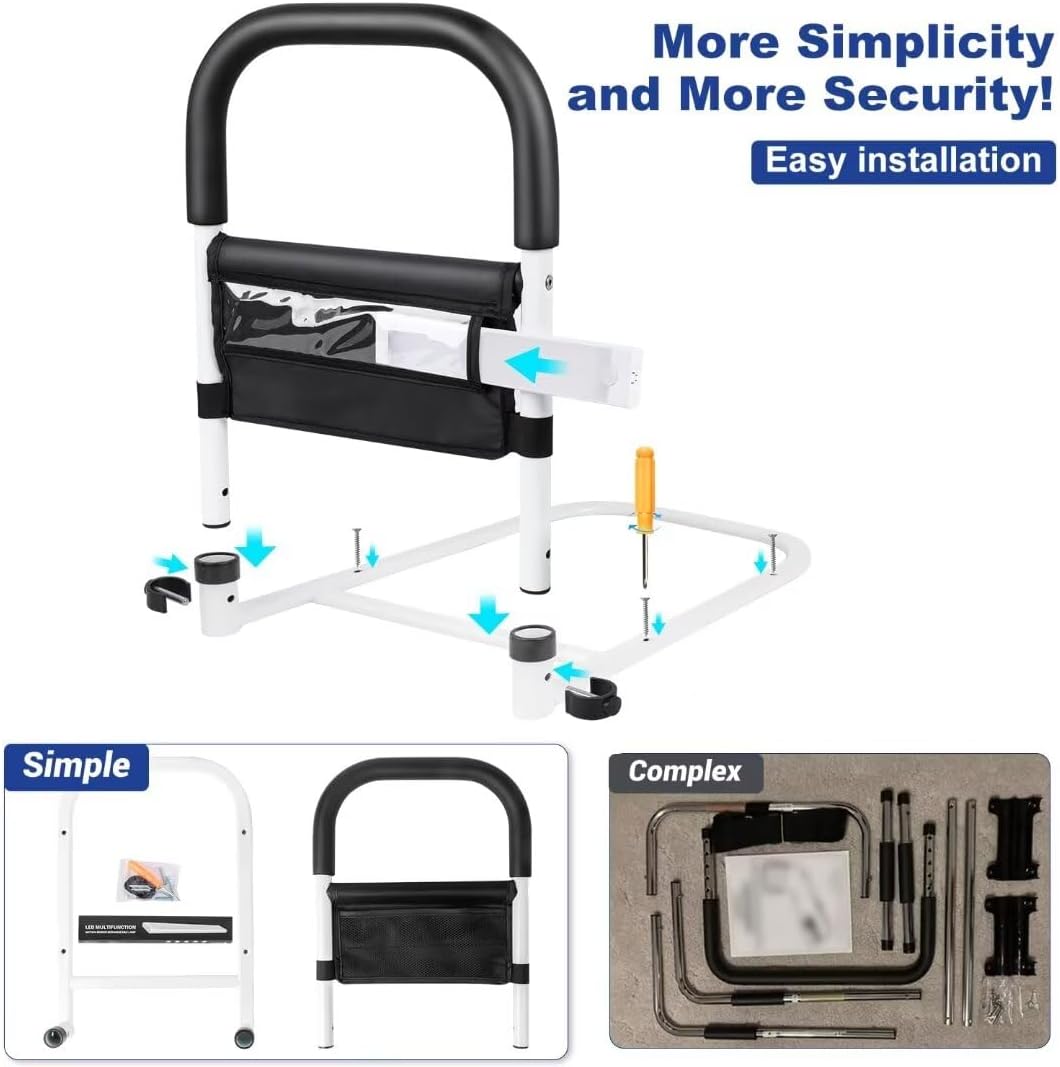Bed Rail with Motion Light, Non-Slip Handle, Storage Pocket A931179