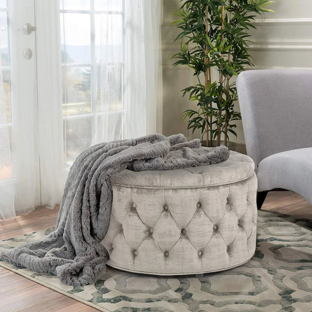 28 Inch Round Velvet Storage Ottoman K9634