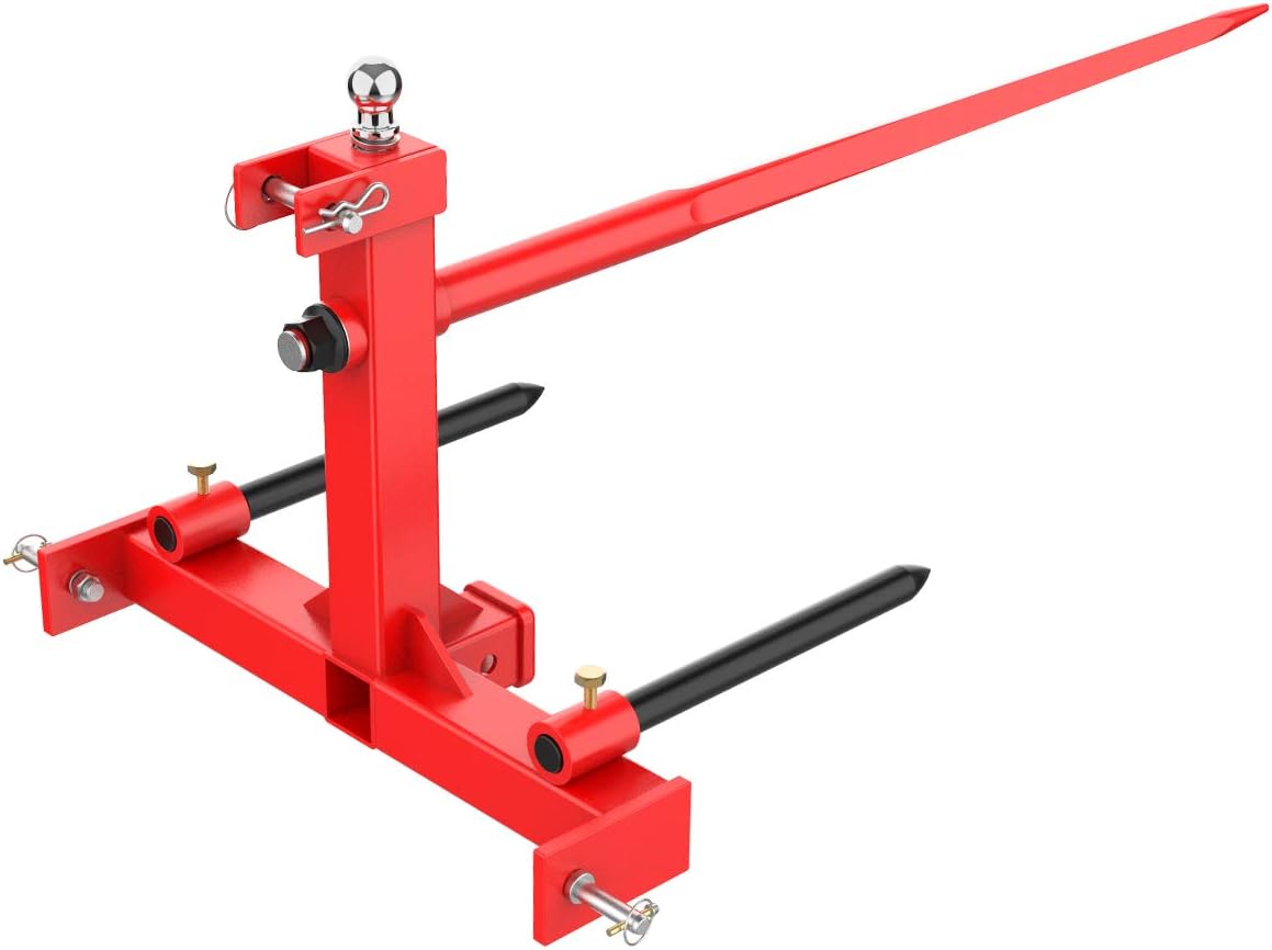 49” Hay Bale Spear 3 Point Trailer Hitch with 2" Receivers for Category 1 Tractors with 2 x 17” Stabilizer Spears 3000lbs Capacity & 1-7/8'' Trailer Ball Gooseneck Drawbar N907131
