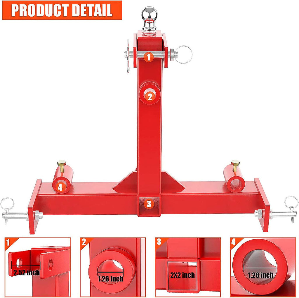 49” Hay Bale Spear 3 Point Trailer Hitch with 2" Receivers for Category 1 Tractors with 2 x 17” Stabilizer Spears 3000lbs Capacity & 1-7/8'' Trailer Ball Gooseneck Drawbar N907131